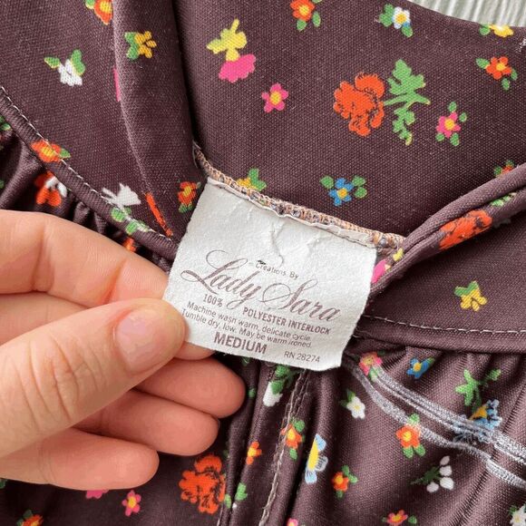 Vintage Lady Sara Brown Floral Maxi Lounge Dress M Cottagecore - Picture 2 of 7